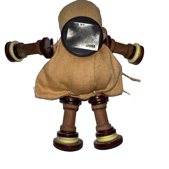 Vintage Stuffed Fabric Girl Decor Magnet Made With Buttons Heart 4 Inches Tall - Picture 3 of 5